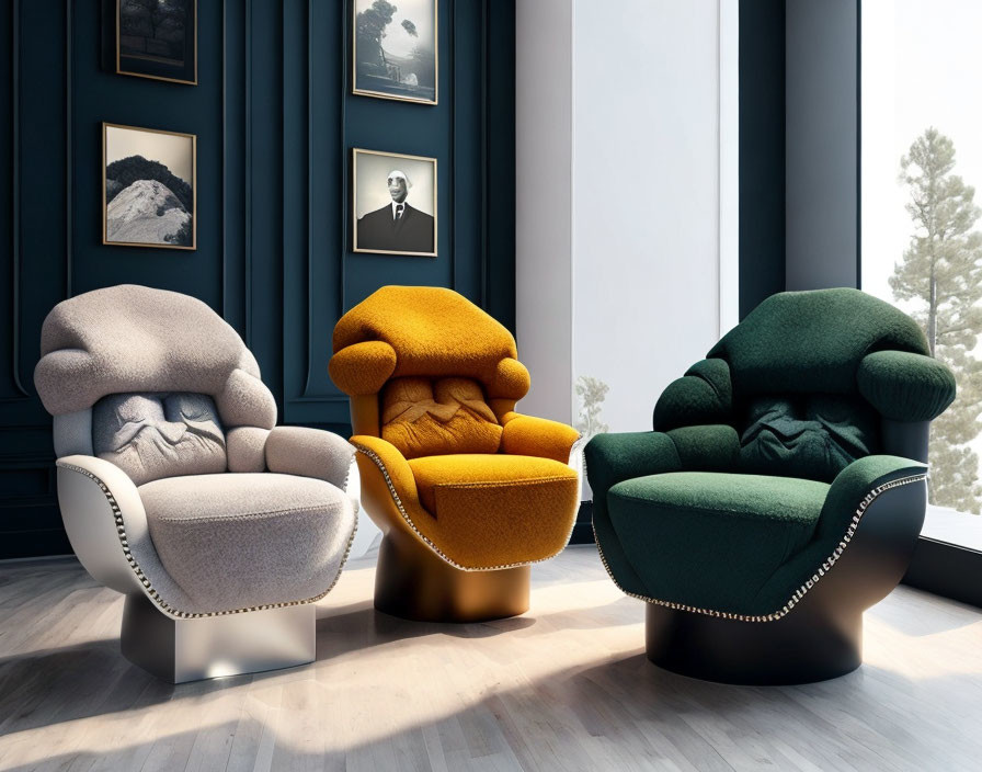An armchair that looks like Mt. Rushmore