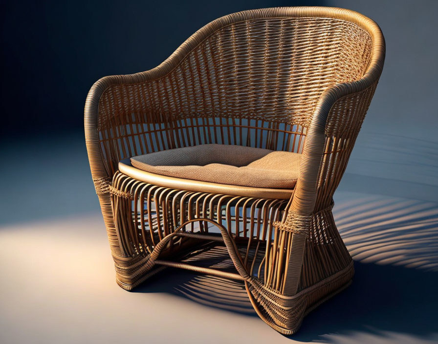 An armchair made out of willow and wicker
