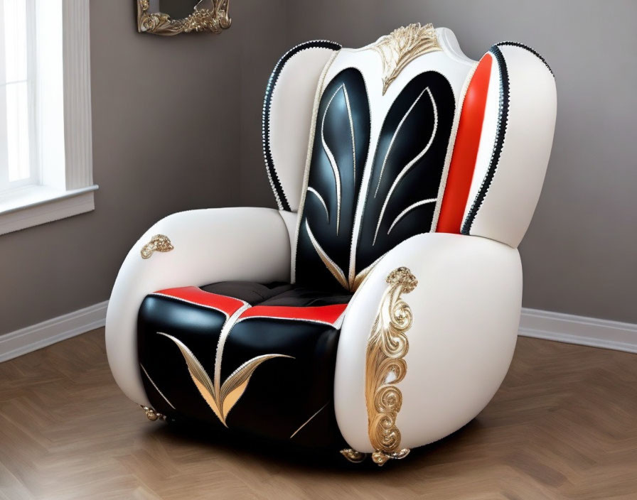 An armchair that looks like KISS facepaint/makeup