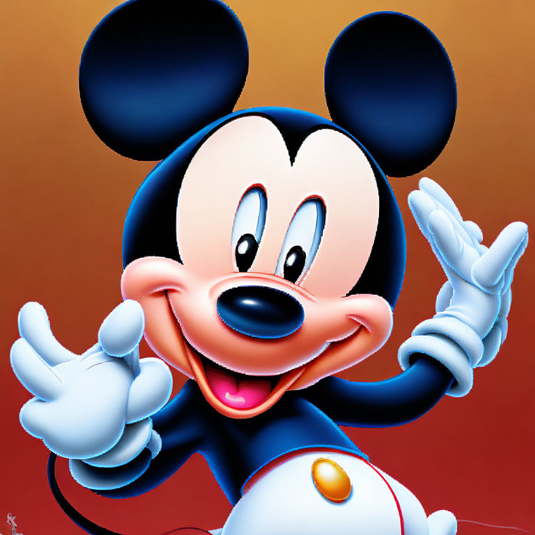 Cheerful Mickey Mouse illustration with iconic features on red background