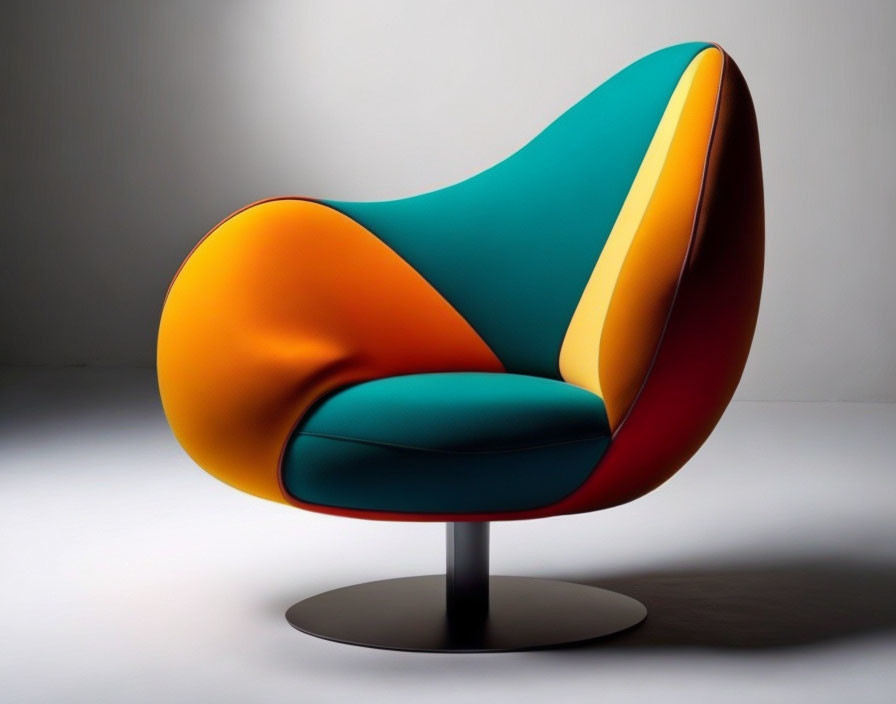 Modern Chair with Teal, Orange, and Yellow Colors on Grey Background