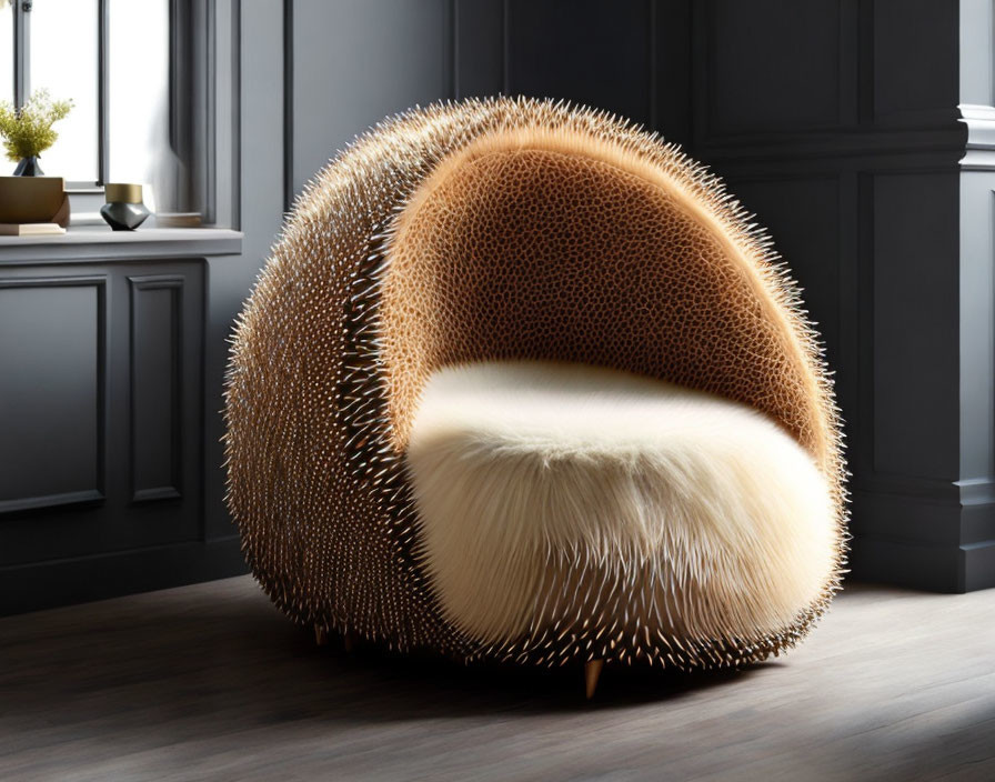 Modern Hedgehog Armchair with Spiky Design and White Cushioned Seat