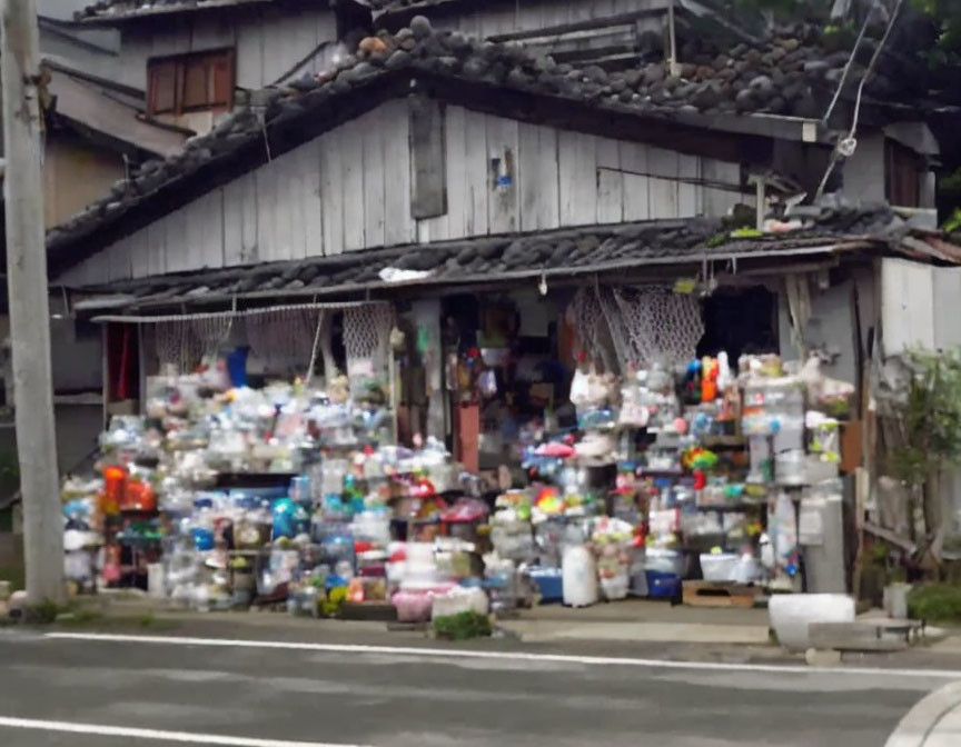 Cluttered, Dilapidated House with Excessive Plastic Waste