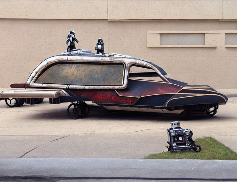 Futuristic Star Wars-themed custom vehicle with Darth Vader, Stormtrooper, and R2-D