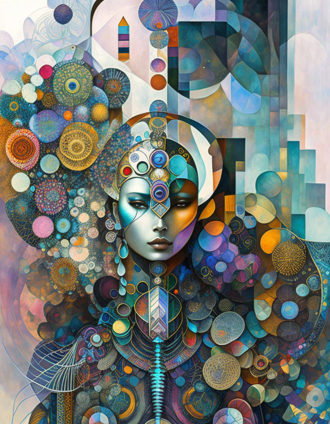 Intricate Artwork of Colorful Robotic Female Figure