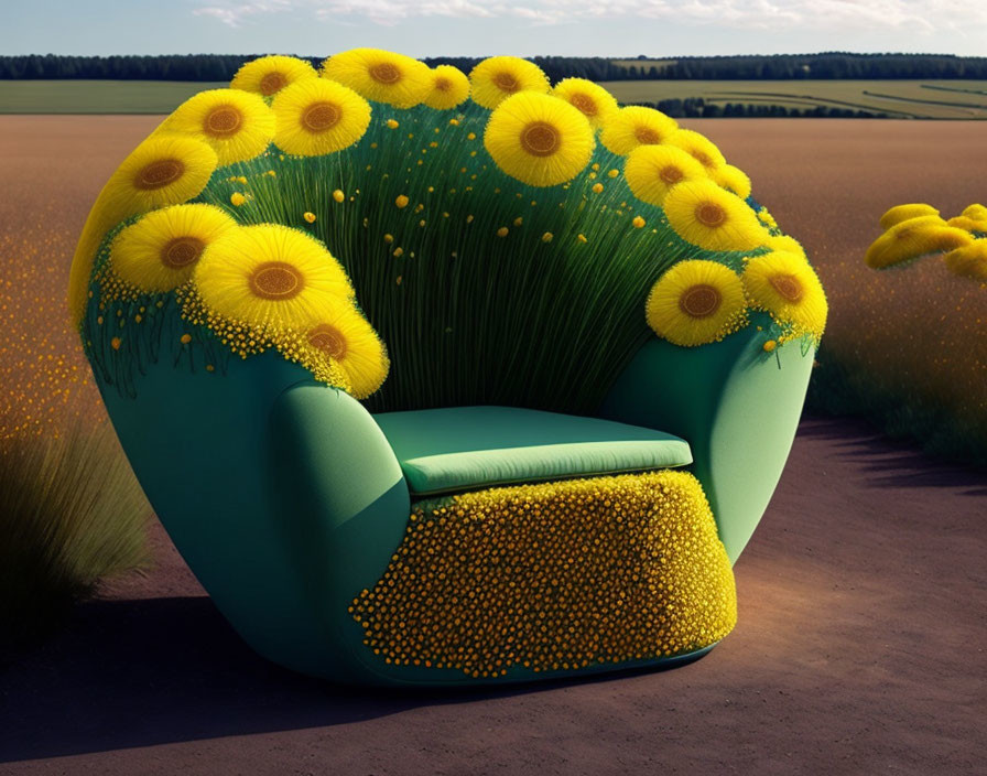 An armchair made out of dandelions