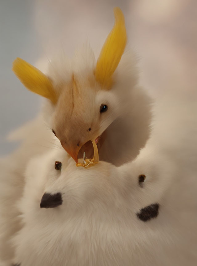 White-Furred Creature with Yellow Feathers and Golden Ring