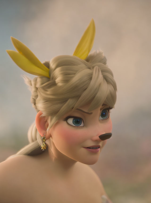 Blonde female character with side braid and bunny ears in animated style