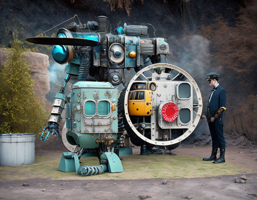 Dieselpunk robot reveals his new invention