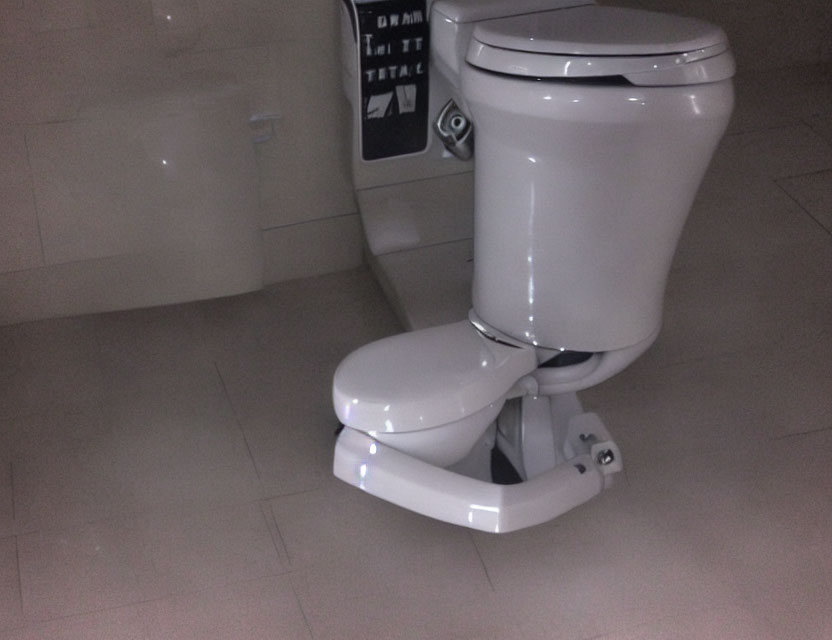 White Ceramic Toilet with Open Lid in Modern Gray Tiled Bathroom