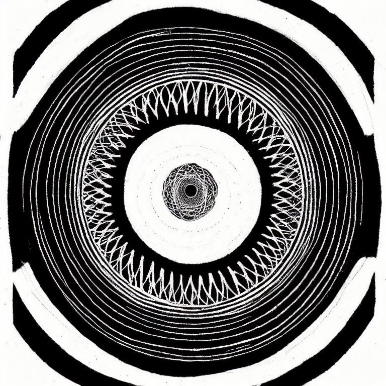 Monochrome concentric pattern with circular lines for optical illusion