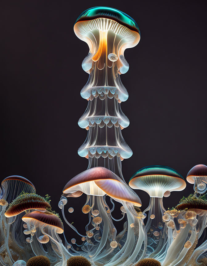 Stylized Bioluminescent Jellyfish in Vertical Composition