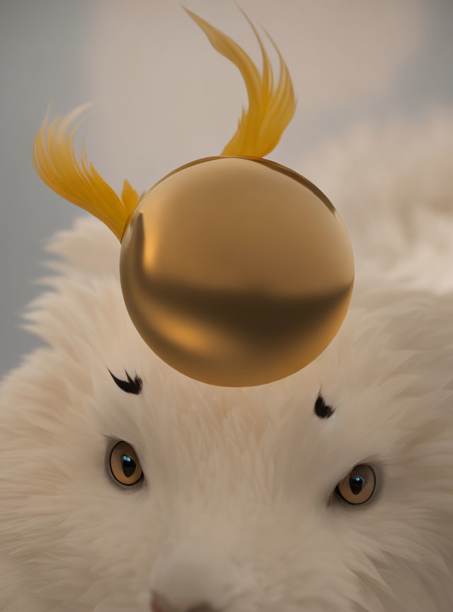 Fluffy creature with golden egg on head