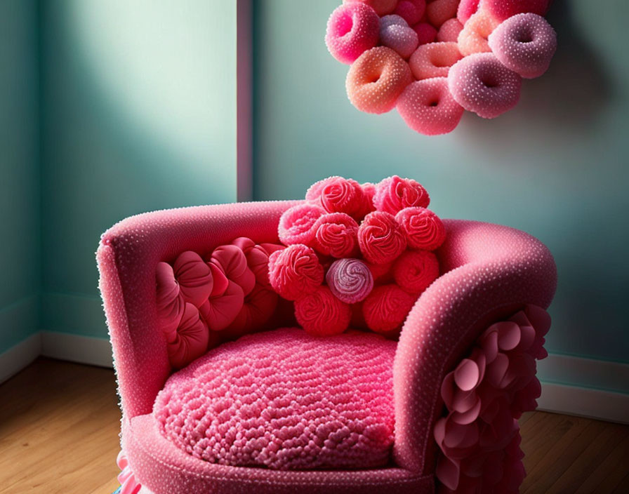 An armchair made out of scrunchies