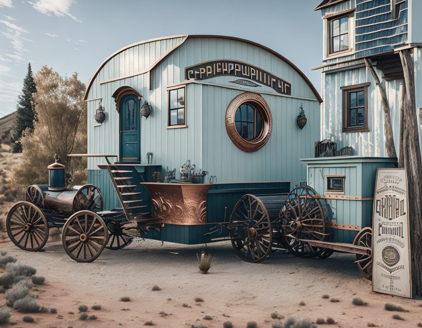 Vintage Caravan with Ornate Details in Desert Setting