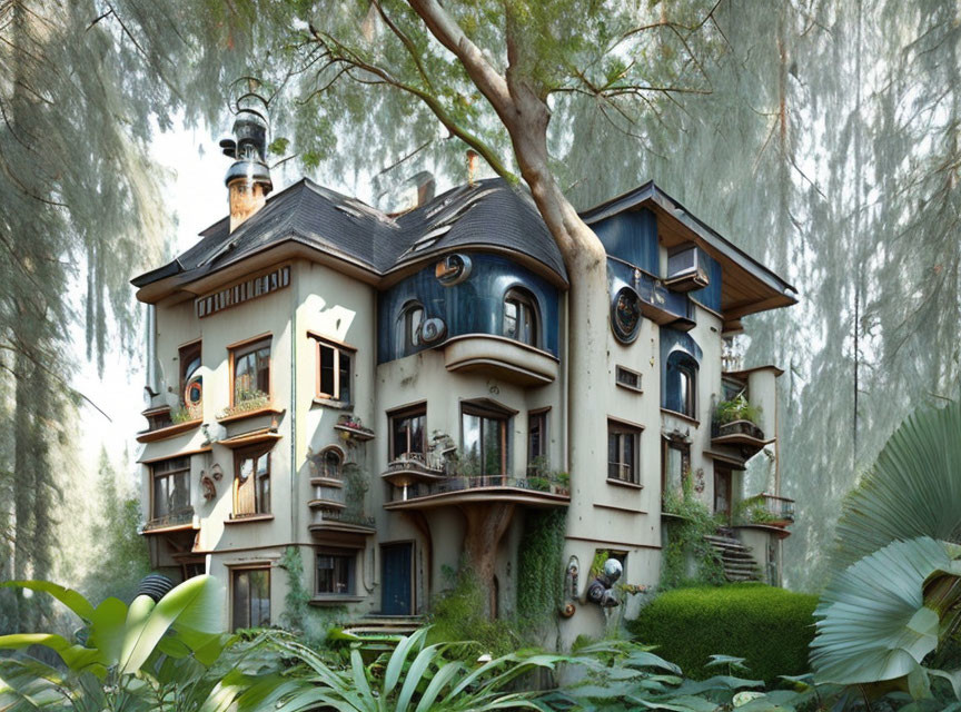 Dieselpunk house in the jungle