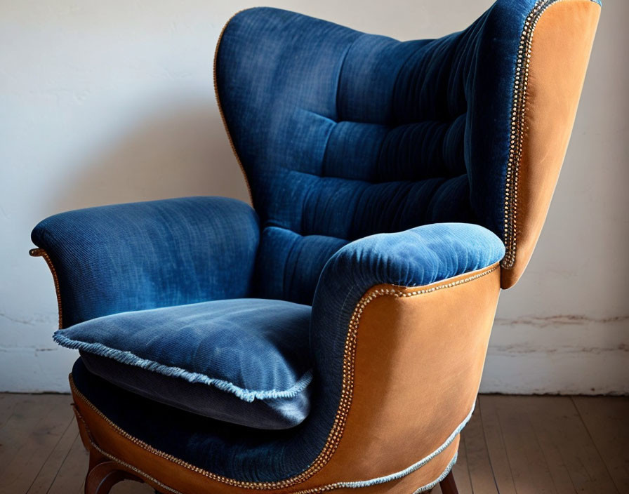An armchair made out of denim and corduroy