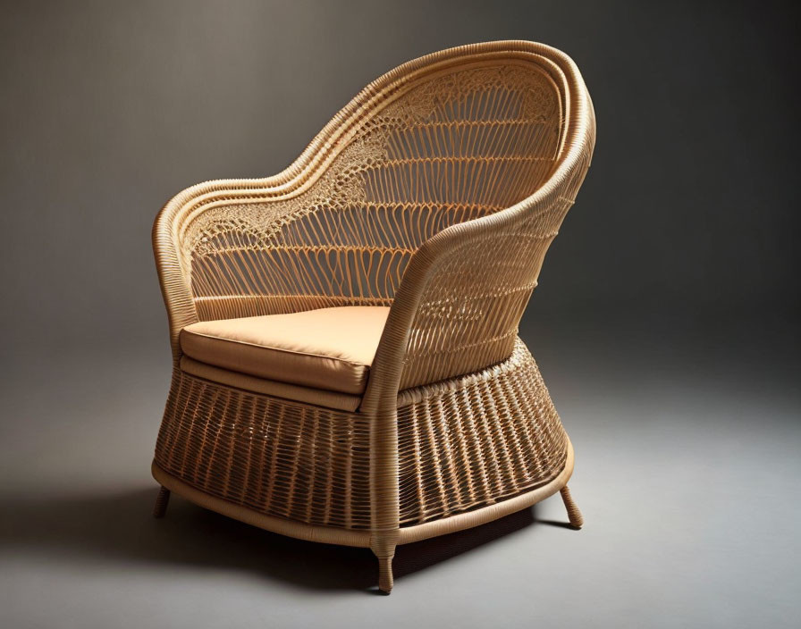 An armchair made out of wicker