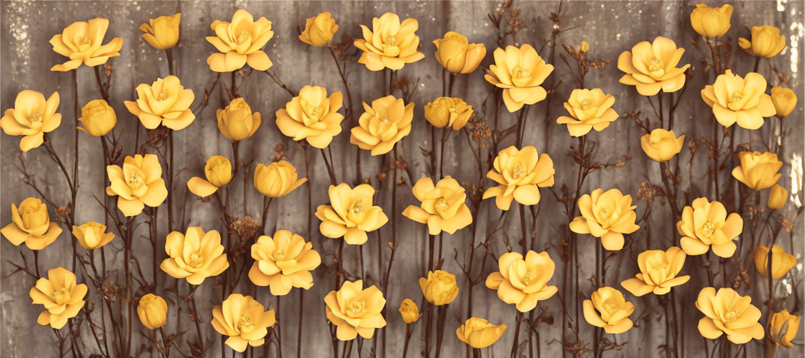 Vibrant Yellow Roses on Weathered Wooden Background