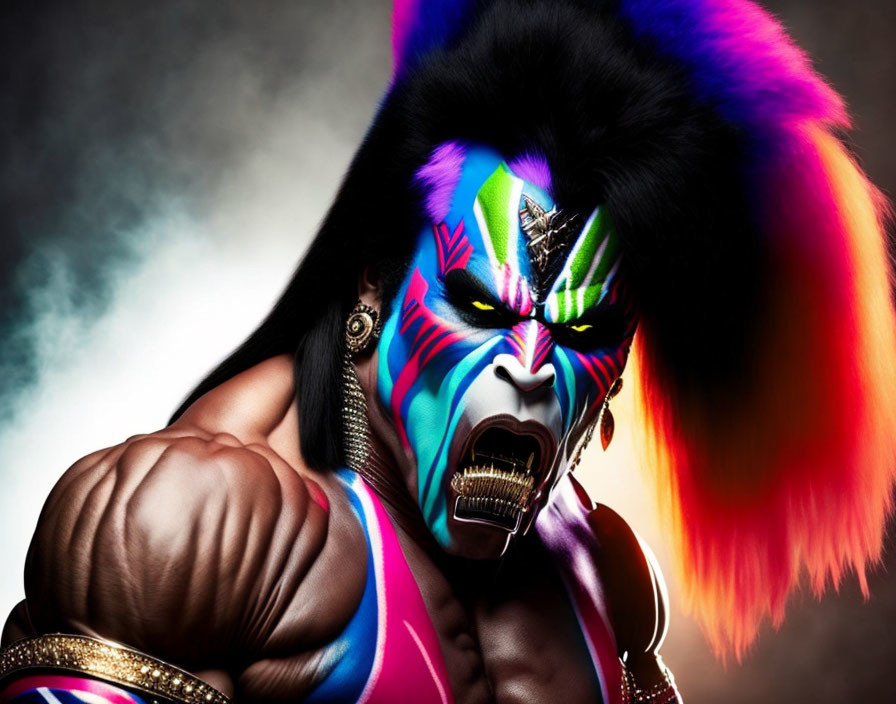A combination of Ultimate Warrior and Gene Simmons