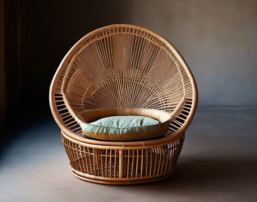 An armchair made out of rattan and willow