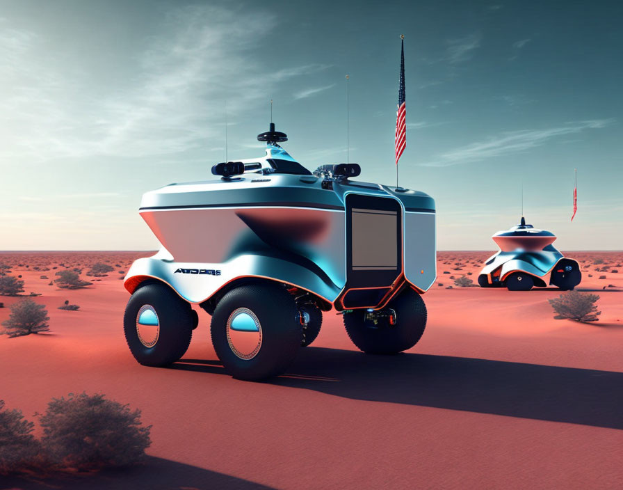 Autonomous Vehicles with Antennas in Desert Landscape