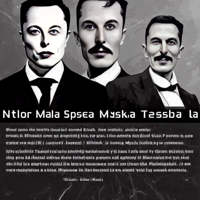 Monochromatic stylized men with mustaches on text background