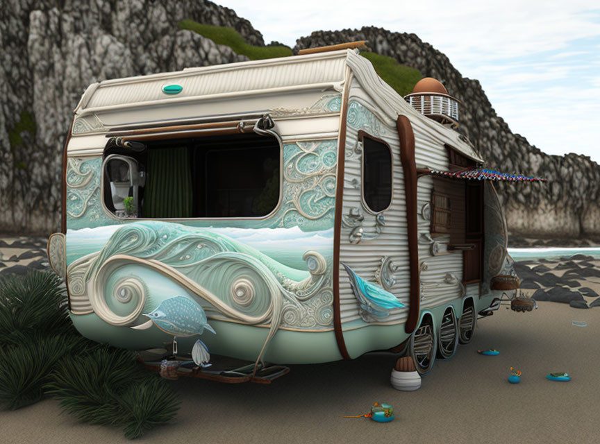 Whimsical Gulf Stream camper at the beach
