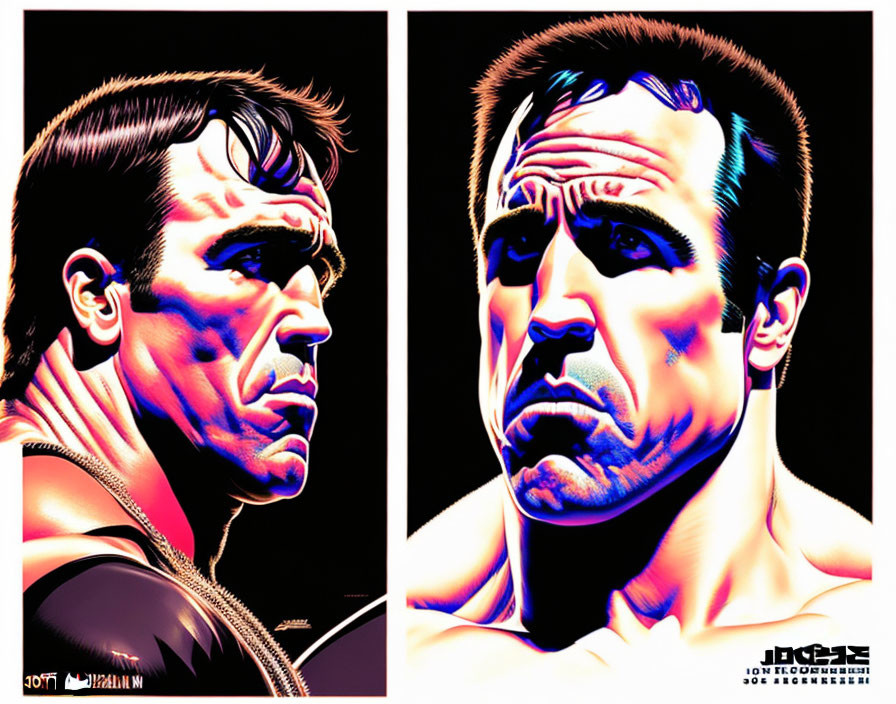 Muscular Men Profile Illustration with Exaggerated Features