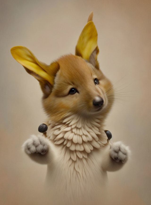 Tan corgi's head and paws merged with bird body and wings