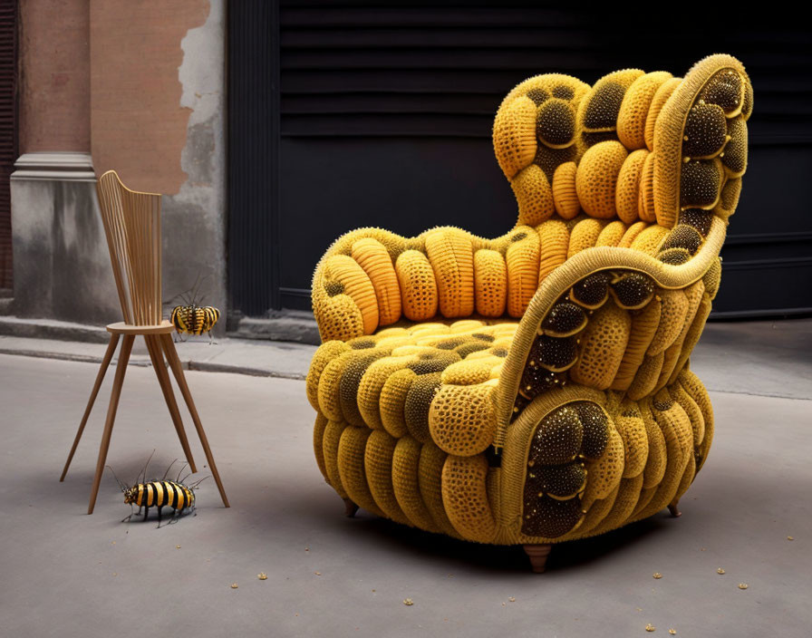 An armchair made out of caterpillars