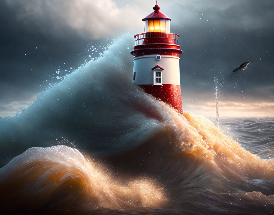 sentient lighthouse merrily splashing in puddles