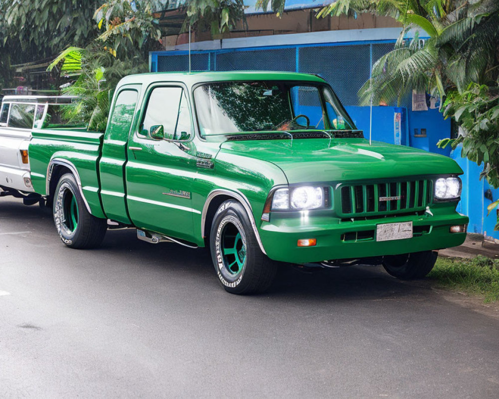 Custom Green Pickup Truck with Extended Cab and Unique Styling