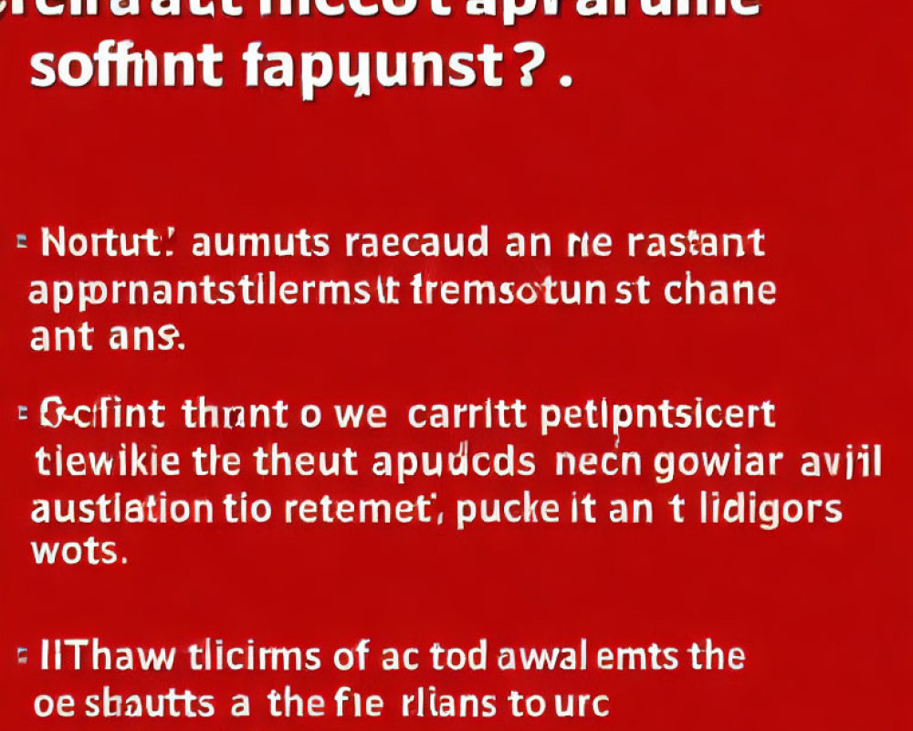 Jumbled text in various sizes on red background