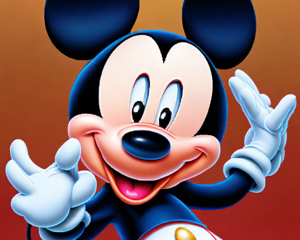 Cheerful Mickey Mouse illustration with iconic features on red background