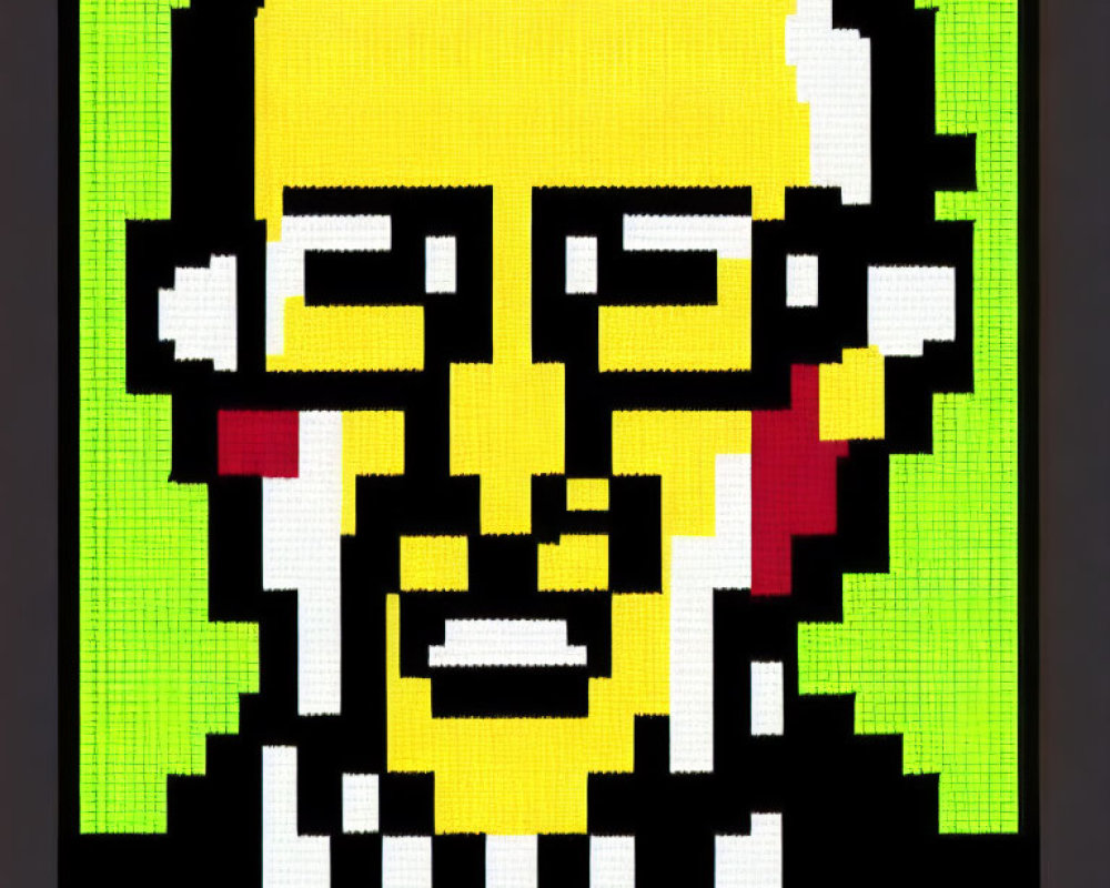 Bald male figure with glasses in pixel art portrait