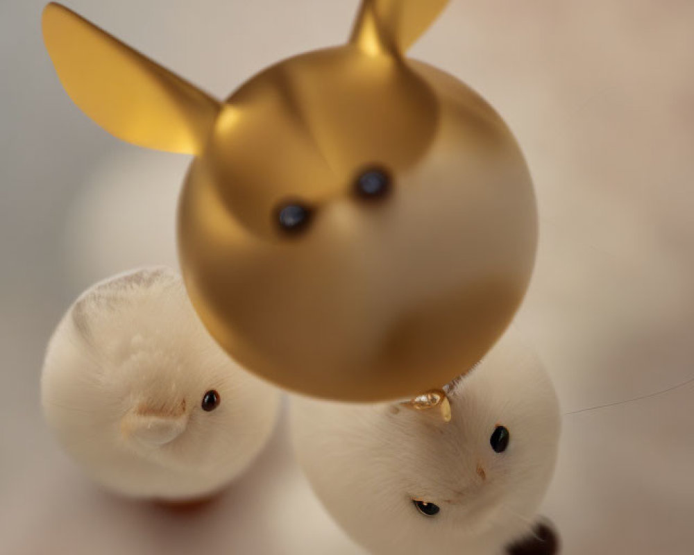 Whimsical white and gold bunny decoration with soft focus