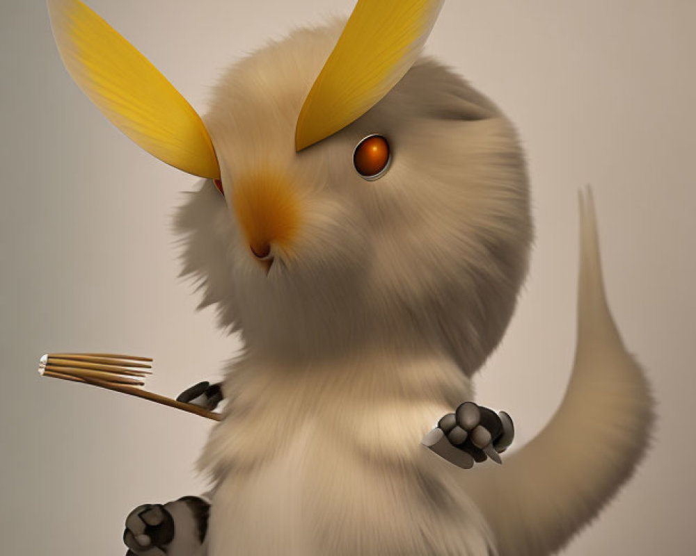 Fluffy creature with yellow ears holding arrows symbolizing readiness