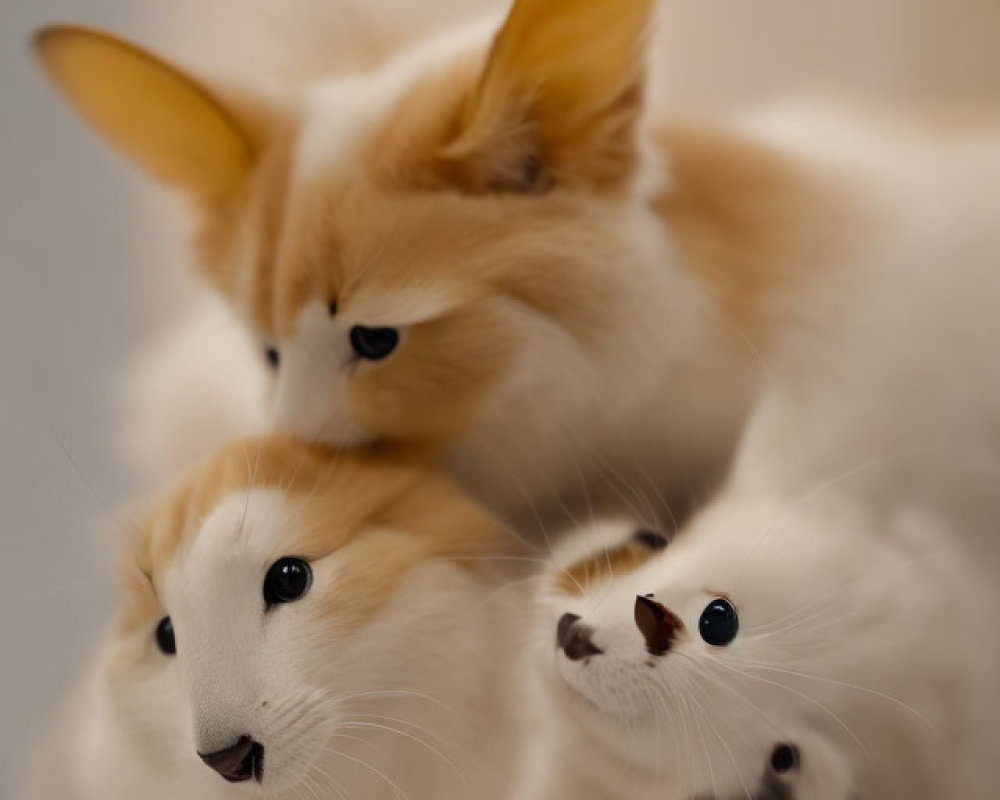 Whimsical creatures with cat features and fox ears in soft-focus.