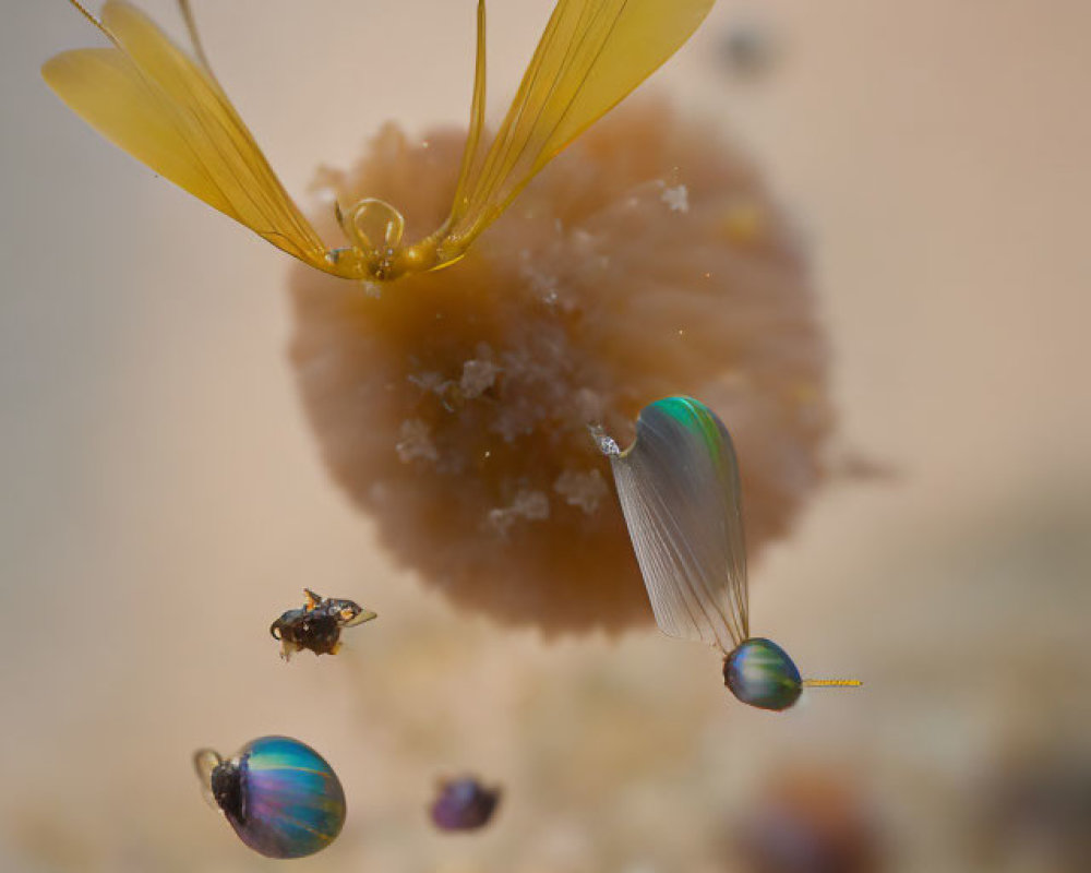 Yellow Sea Butterfly Floating Above Seabed with Iridescent Creatures