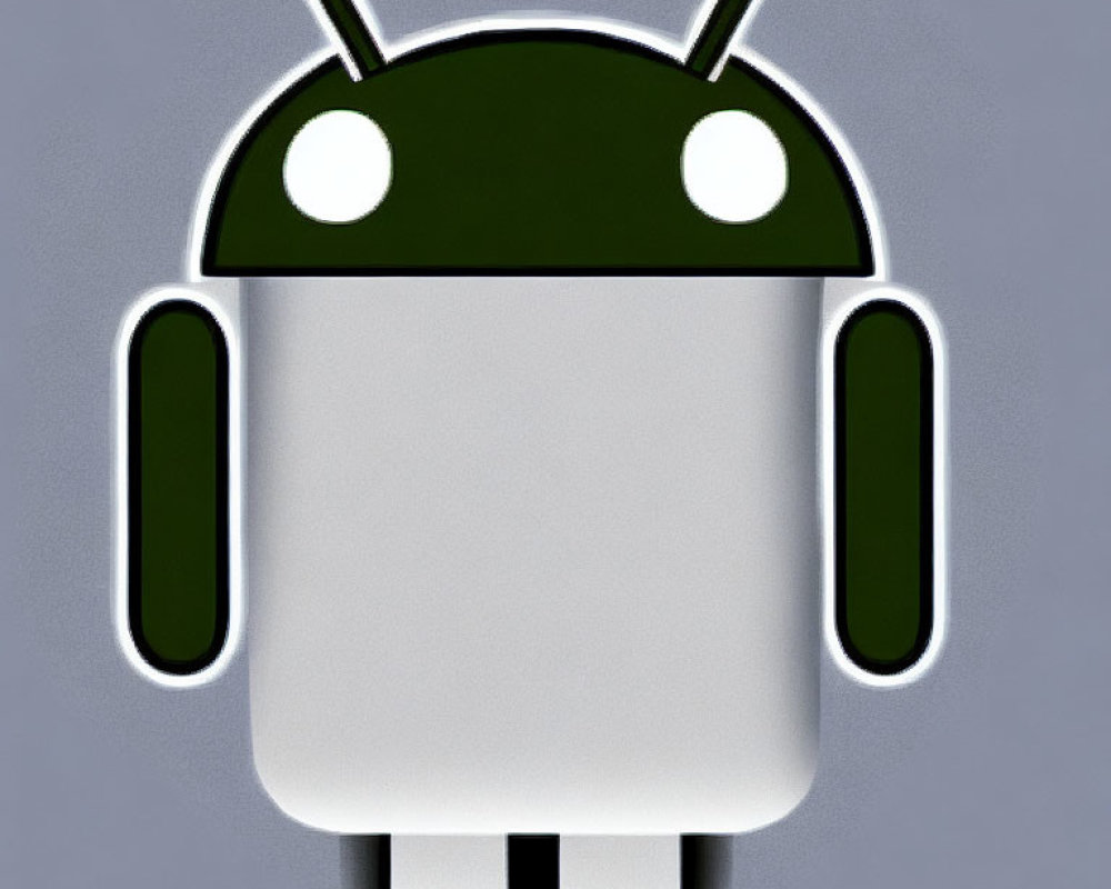 Green humanoid robot logo on grey background - Android symbol.
