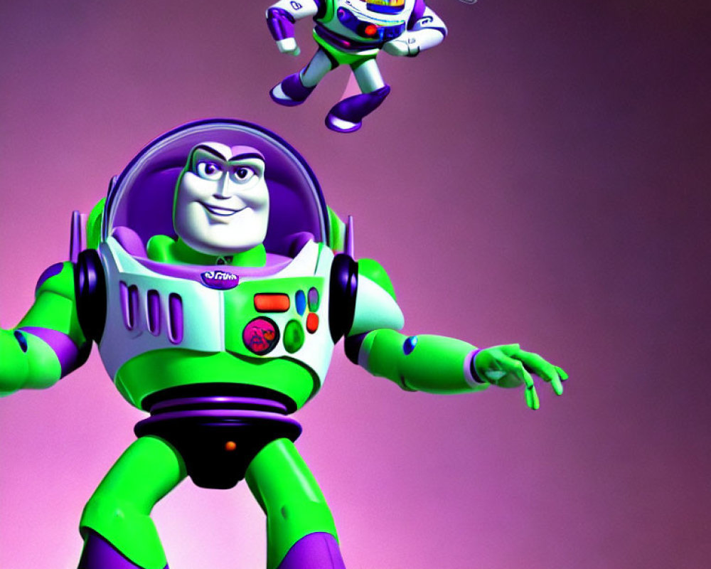 Animated space-themed characters with extended wings on purple background