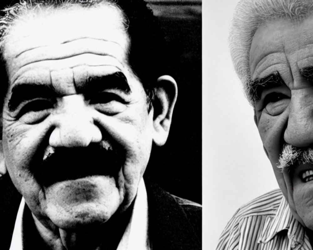 Elderly Man with Mustache: Black and White vs. Color Portrait