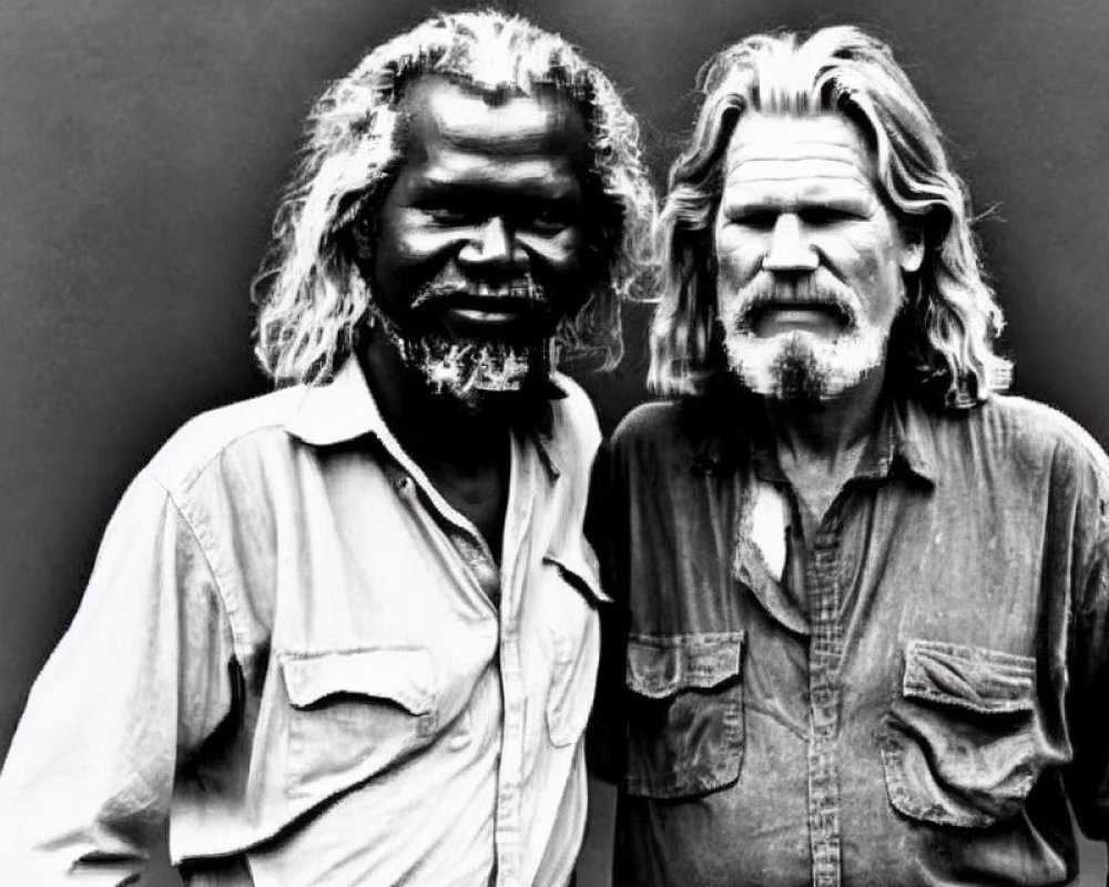 Two Men with Long Hair and Beards, Diverse Skin Tones, Posing Together