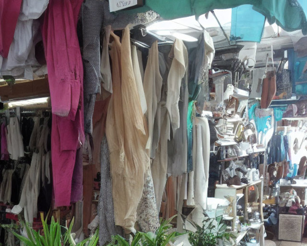 Vintage Shop with Clothing, Knick-Knacks, and Plants