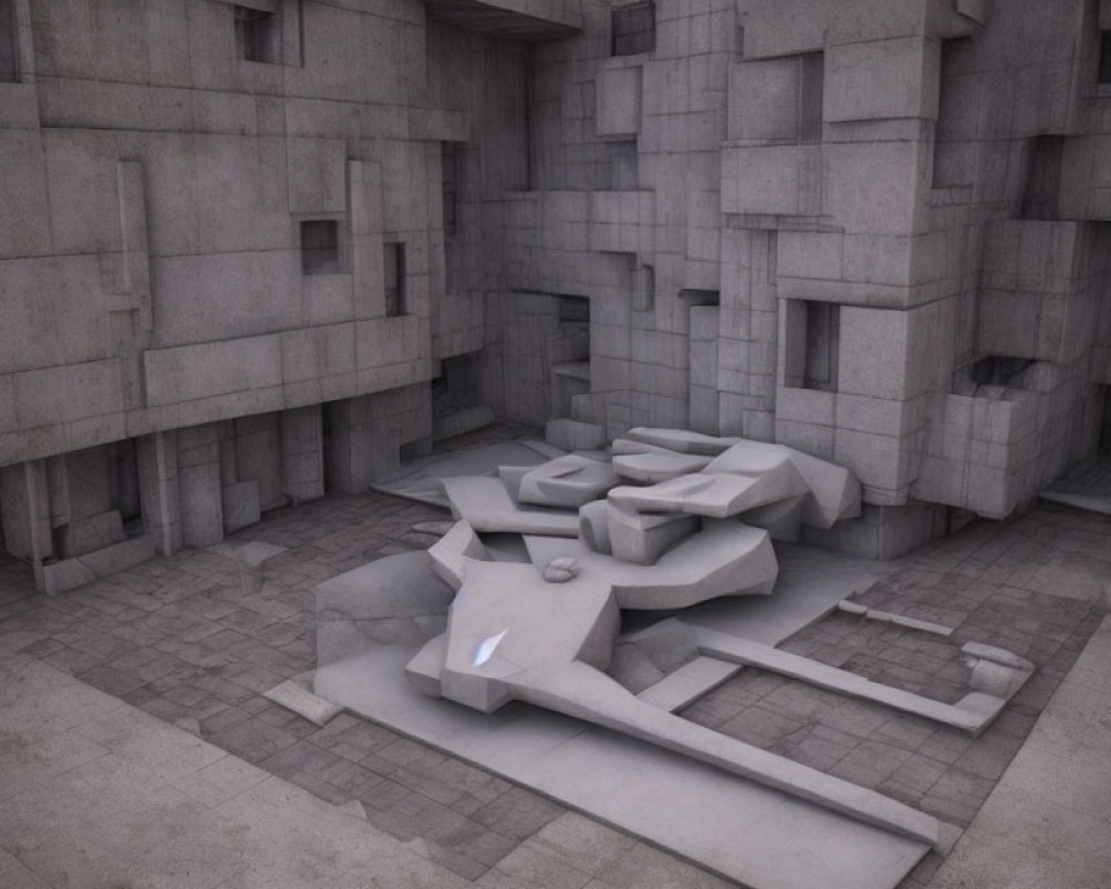 Abstract 3D-rendered image of maze-like architectural structure