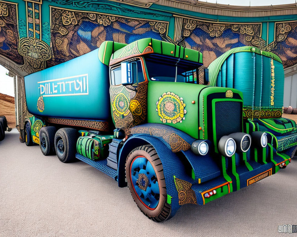 Colorful Decorated Stylized Truck Inside Ornate Structure