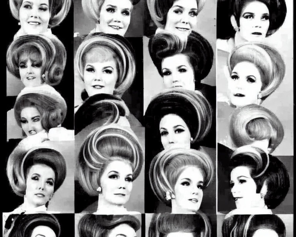 Collection of Black and White Photos: Women with Voluminous Beehive Hairstyles