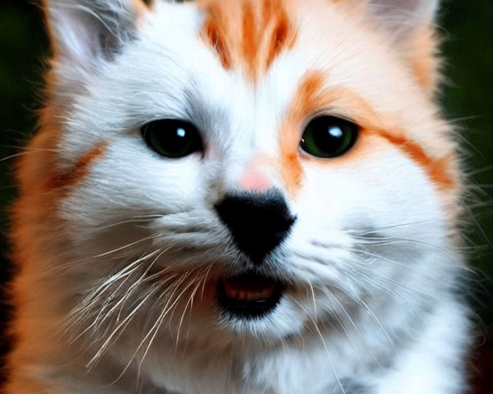 White Cat with Orange Stripes, Green Eyes, and Black Nose