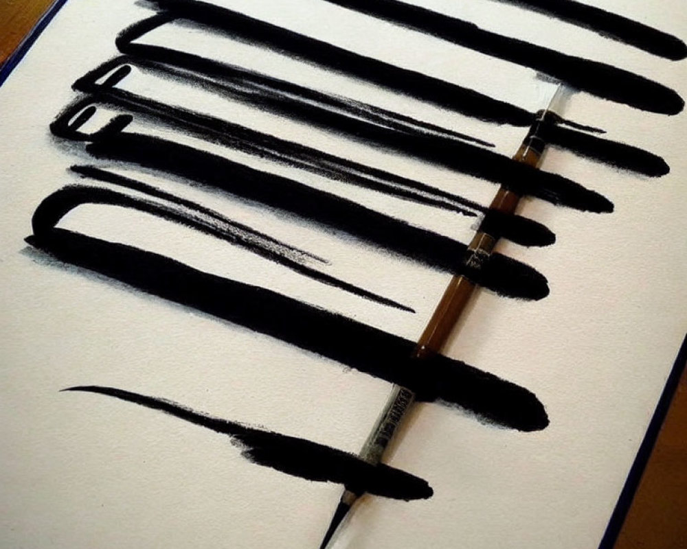 Monochrome syringe-painted stripes on white paper.